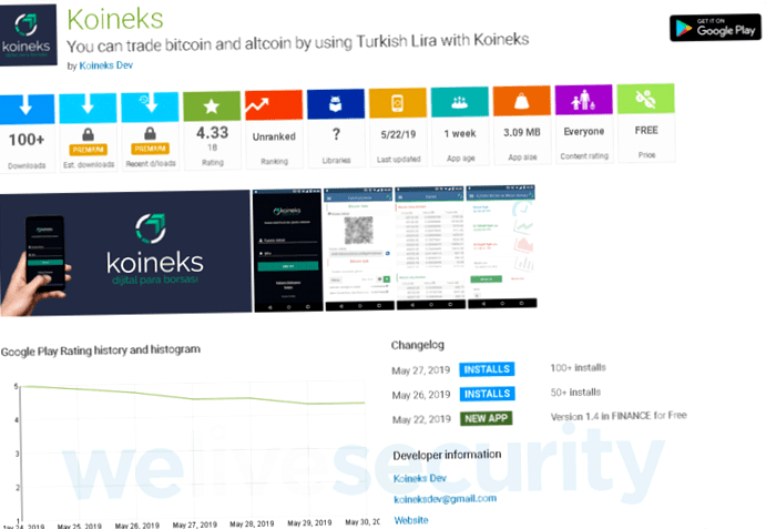 Figure 6: Information of the Koineks fake app in the Google Play Store