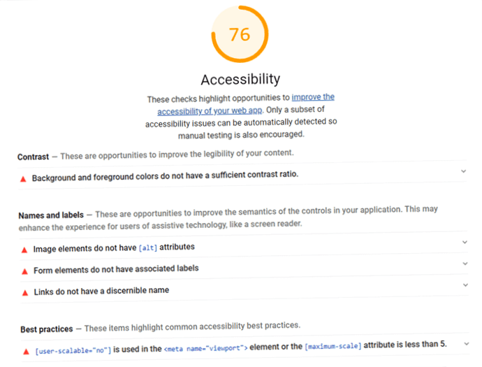 Accessibility check by Google Lighthouse