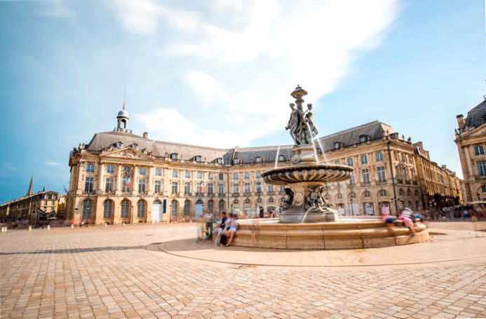View of the famous square La Bourse in the city of Bordeaux