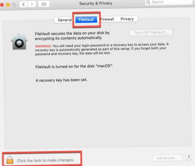 Click on Turn off FileVault